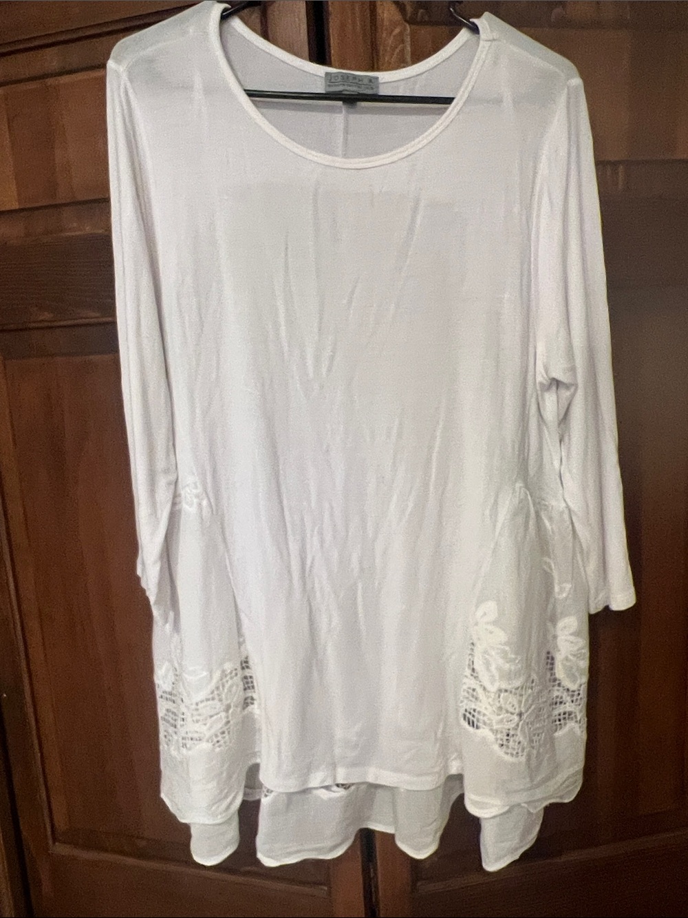 Joseph A White Long-Sleeve Top with Crochet Hem